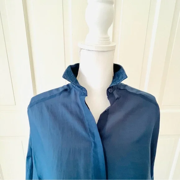 Zara semi sheer blue button down tunic xs - Picture 7 of 13